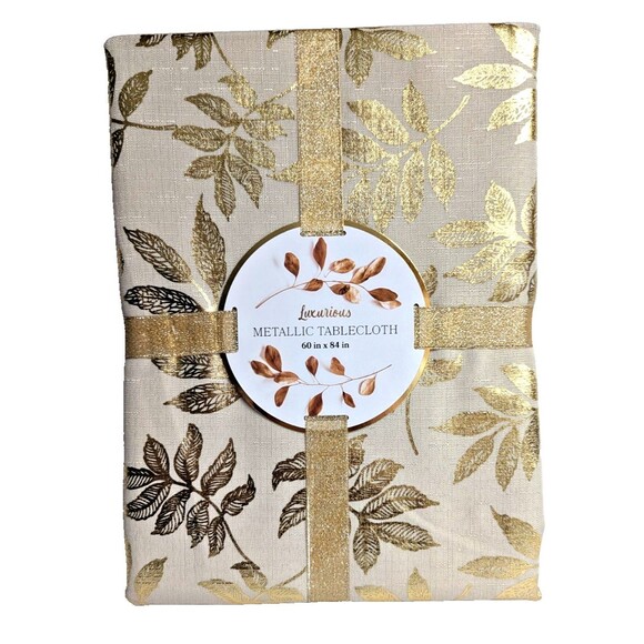 Luxurious Metallic Tablecloth Kitchen Dining Table 60 x 84-in Polyester Gift - Picture 1 of 6